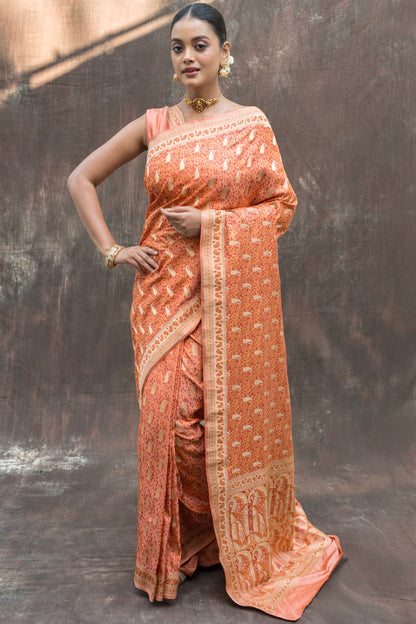 Peach Jamawar Zari Saree