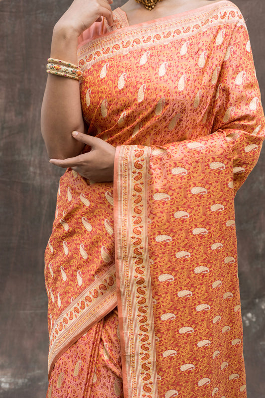 Peach Jamawar Zari Saree