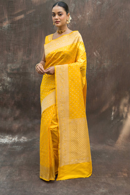Yellow Handloom Katan Saree