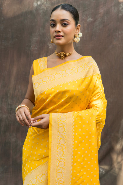 Yellow Handloom Katan Saree