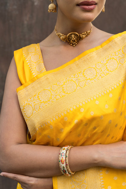 Yellow Handloom Katan Saree