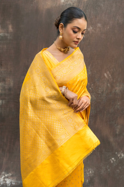 Yellow Handloom Katan Saree