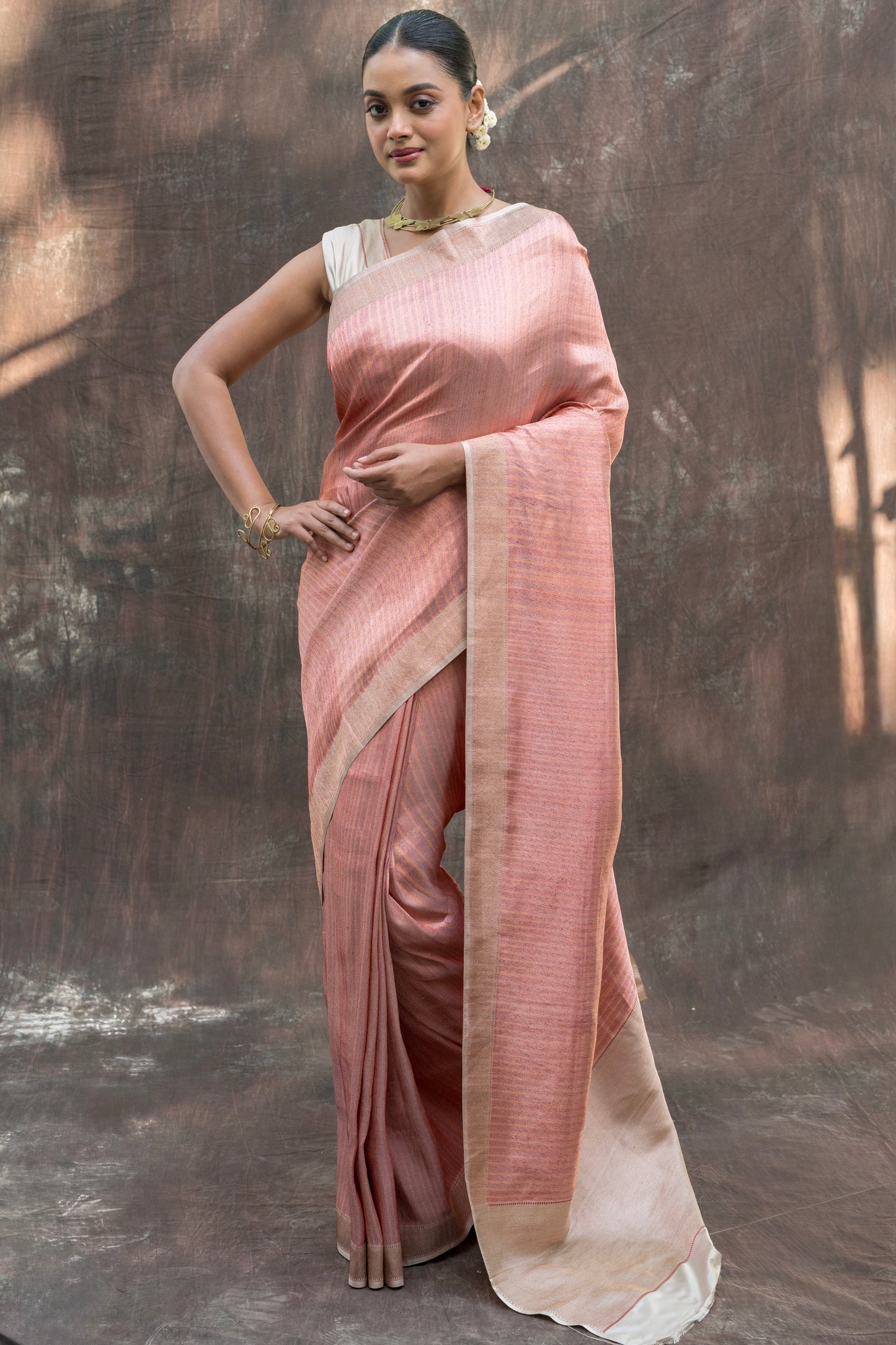 Satin Katan Stripe Zari Shades of Pink Saree