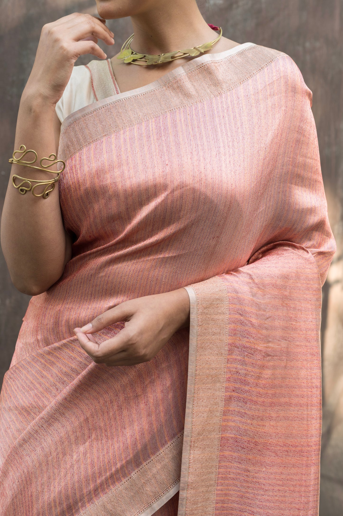 Satin Katan Stripe Zari Shades of Pink Saree