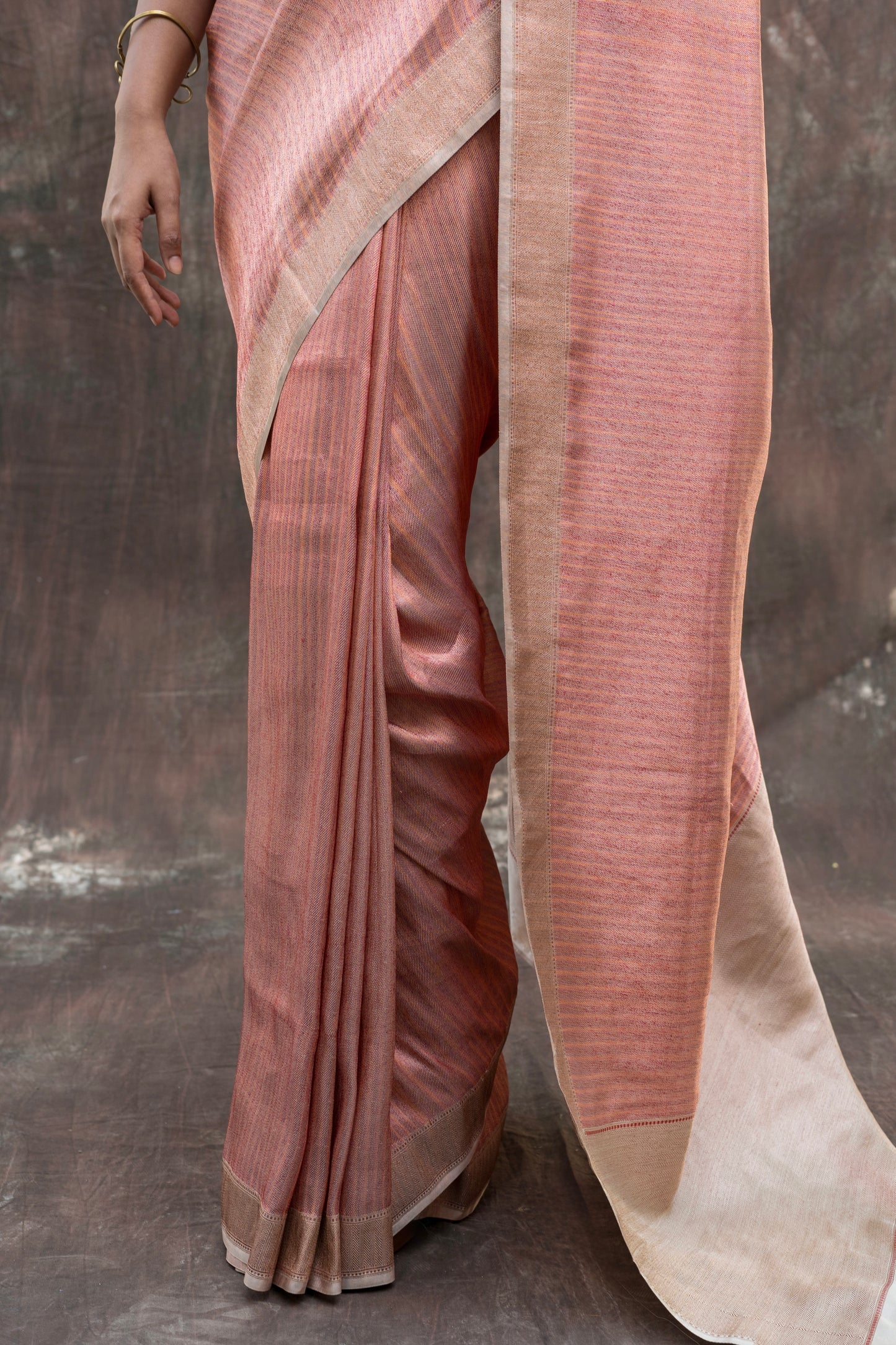 Satin Katan Stripe Zari Shades of Pink Saree