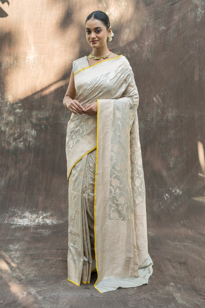 Light Grey Jaal Katan Saree