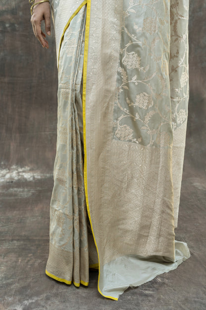 Light Grey Jaal Katan Saree