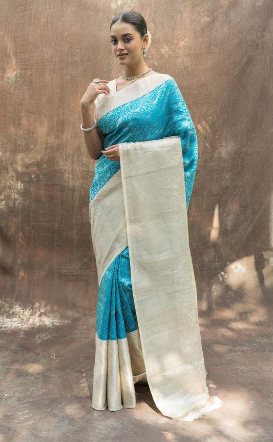 Blue and White Kanjeevaram Saree