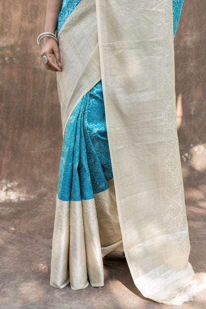 Blue and White Kanjeevaram Saree