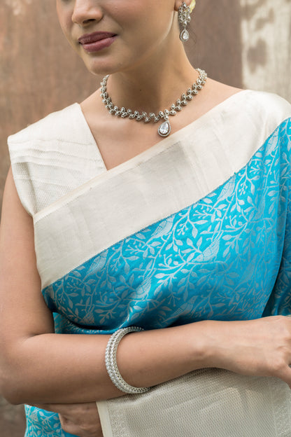 Blue and White Kanjeevaram Saree