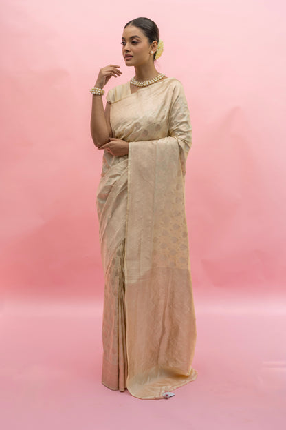 Cream Katan Opada Handloom Saree