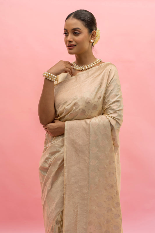 Cream Katan Opada Handloom Saree