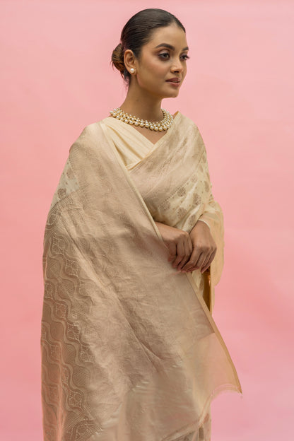 Cream Katan Opada Handloom Saree