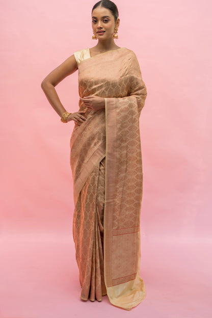 Katan Tissue Beige Saree