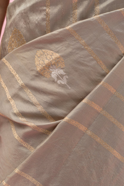 Handloom Satin Silk- Grey Rani Saree