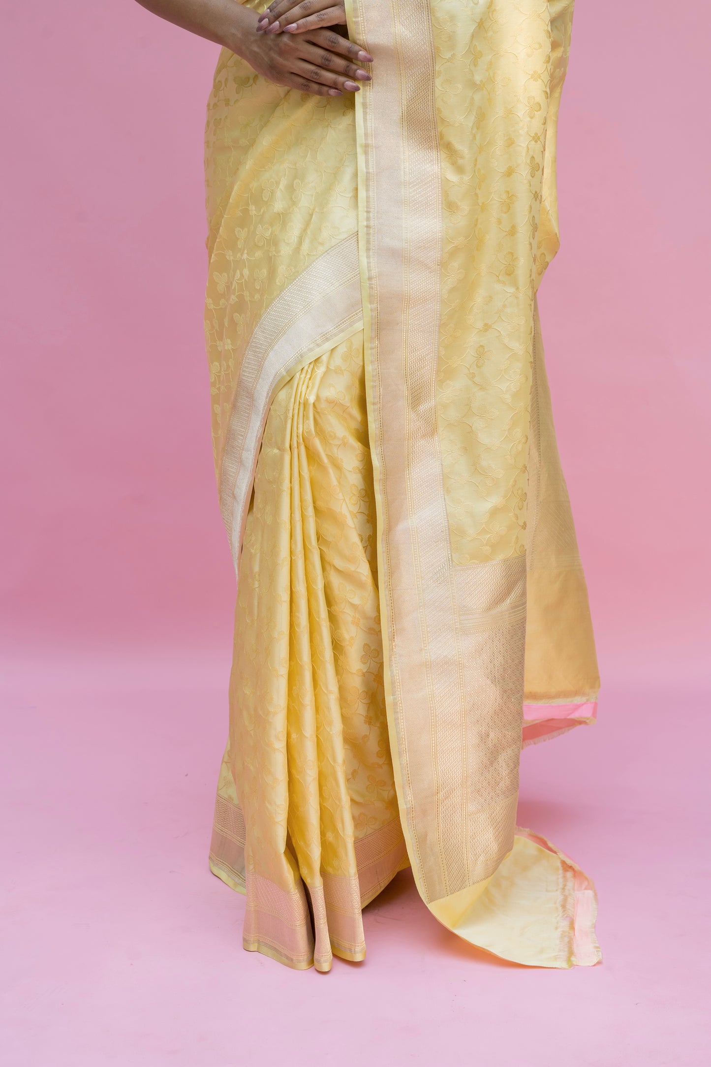 Yellow Floral Tanchoi Saree