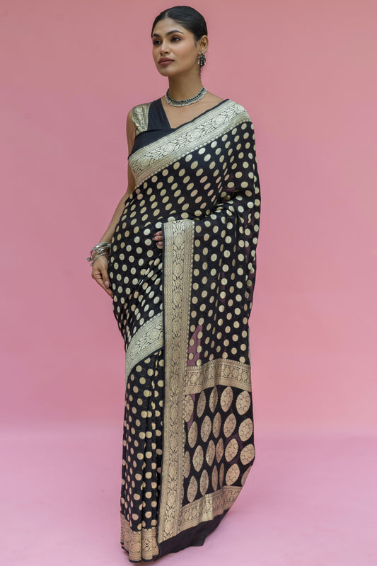 Khaddi Polka Dots Black Saree