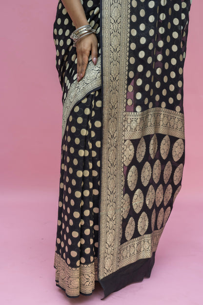 Khaddi Polka Dots Black Saree