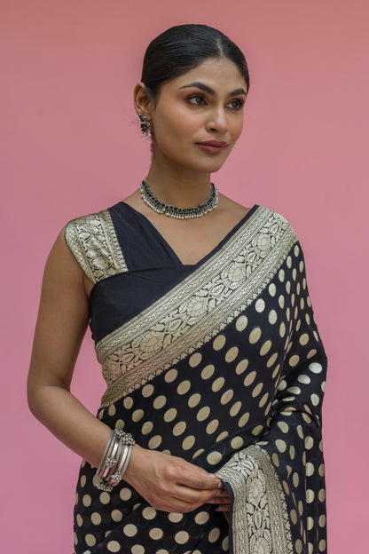 Khaddi Polka Dots Black Saree