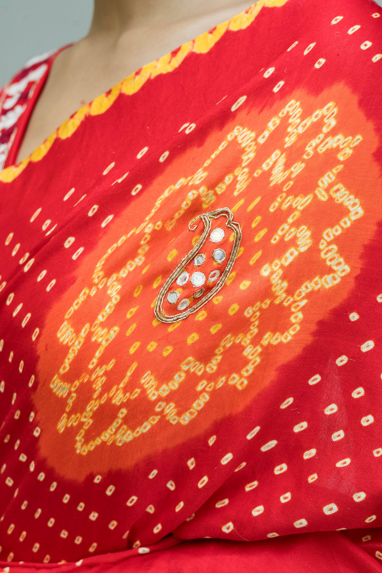 Gajji Warli Embroidered Palla Red Bandhej Saree