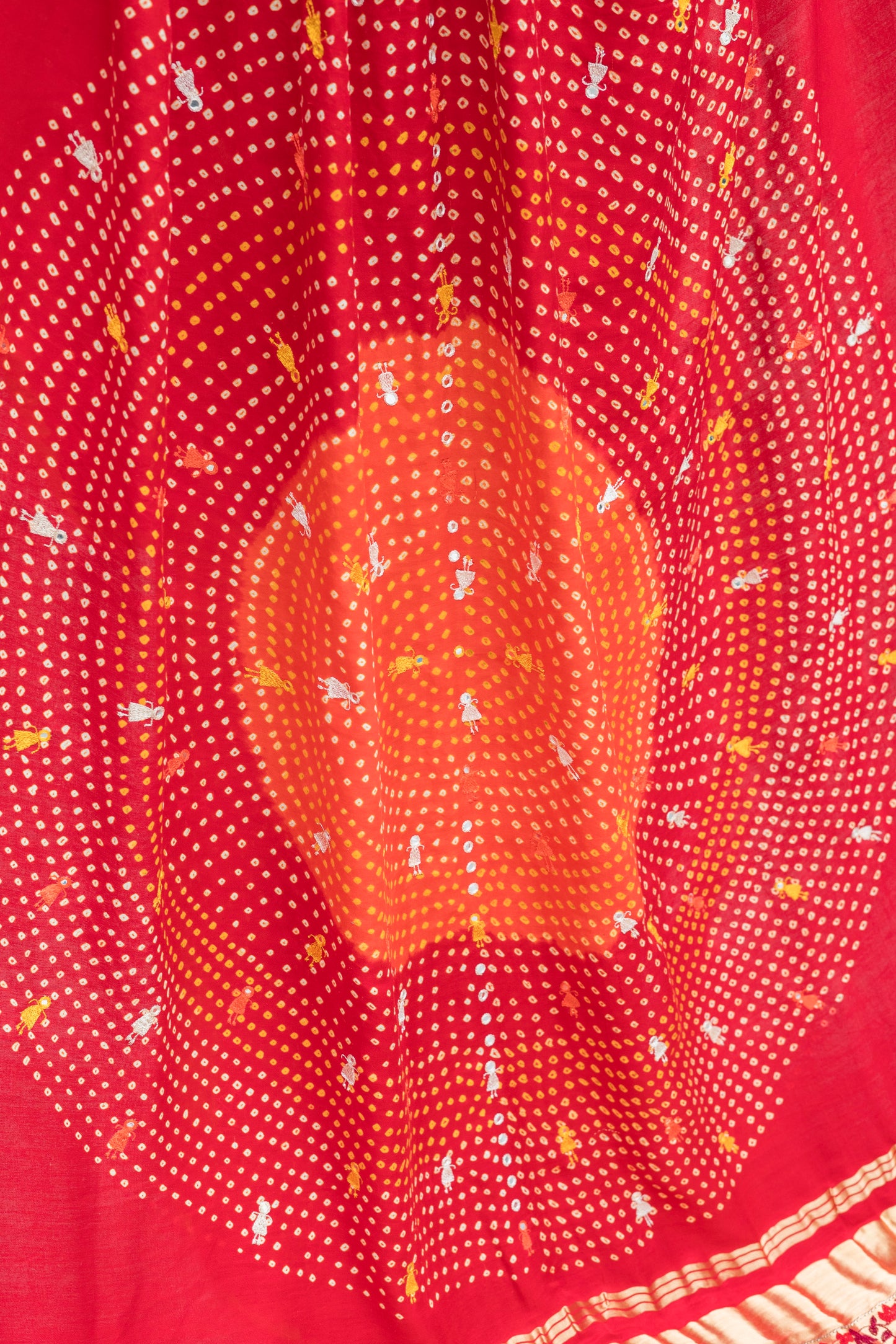 Gajji Warli Embroidered Palla Red Bandhej Saree