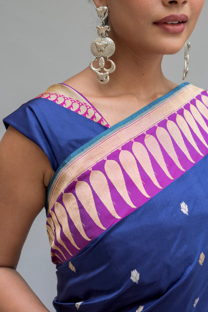 Katan Contrasting Border Blue Saree