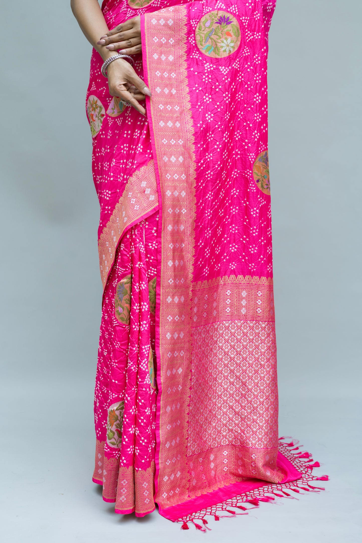 Paithani Patch Rai Dana Pink Bandhej Saree