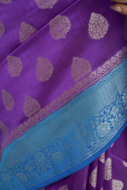 Handloom Chiniya Silk Purple-Blue Saree