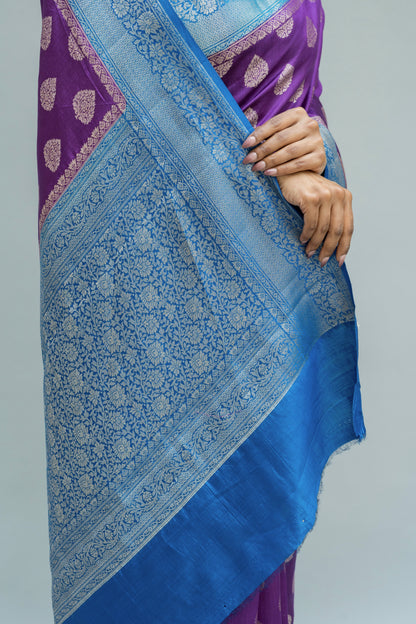 Handloom Chiniya Silk Purple-Blue Saree