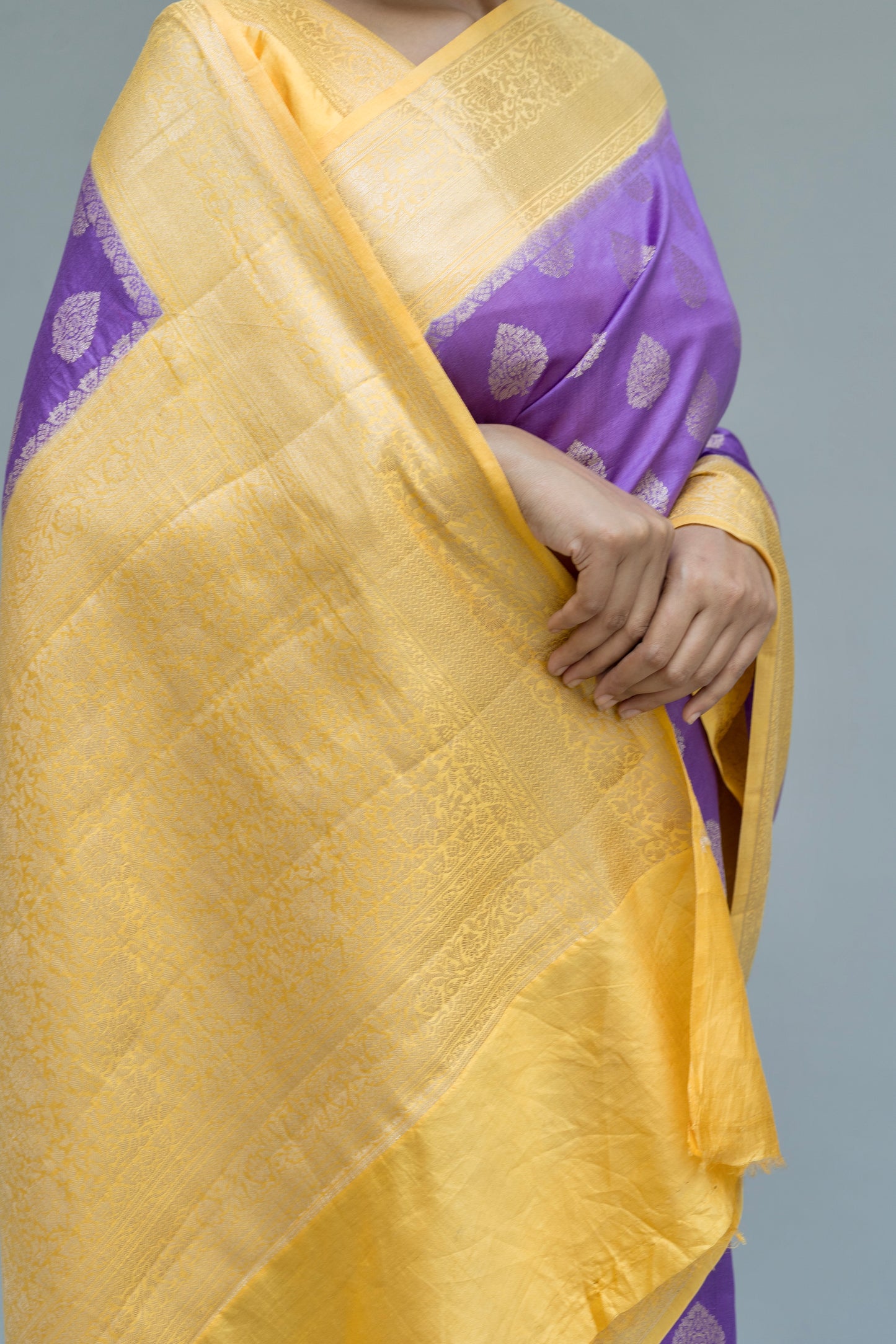 Handloom Chiniya Lavender Yellow Saree