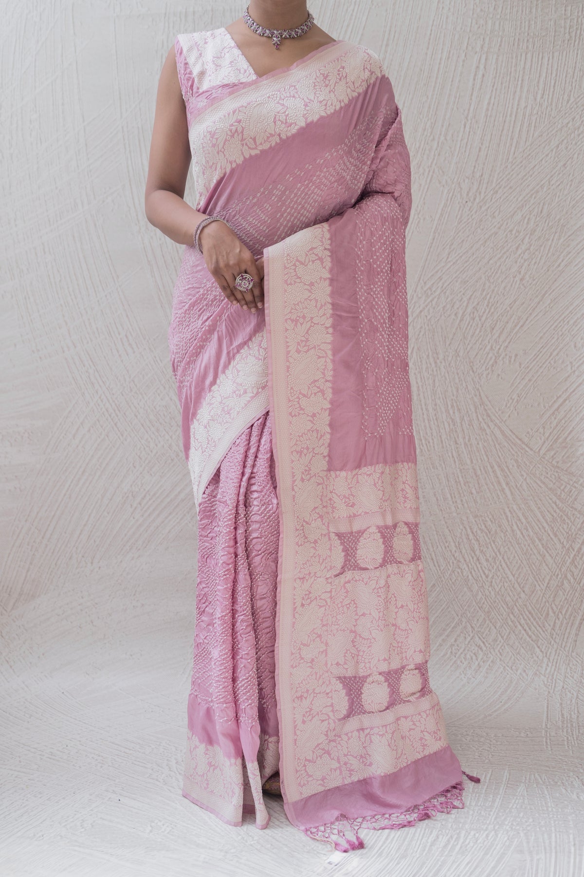 Katan Parsi Rai Dana Lilac Bandhej Saree