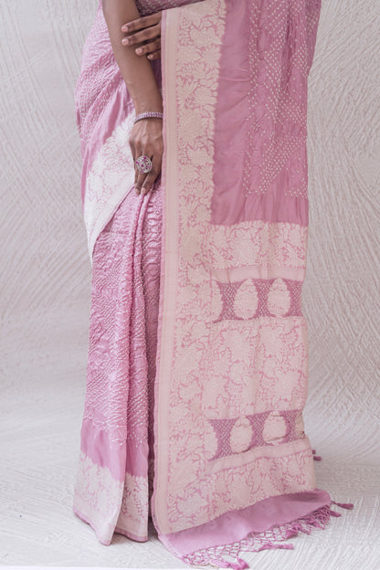 Katan Parsi Rai Dana Lilac Bandhej Saree
