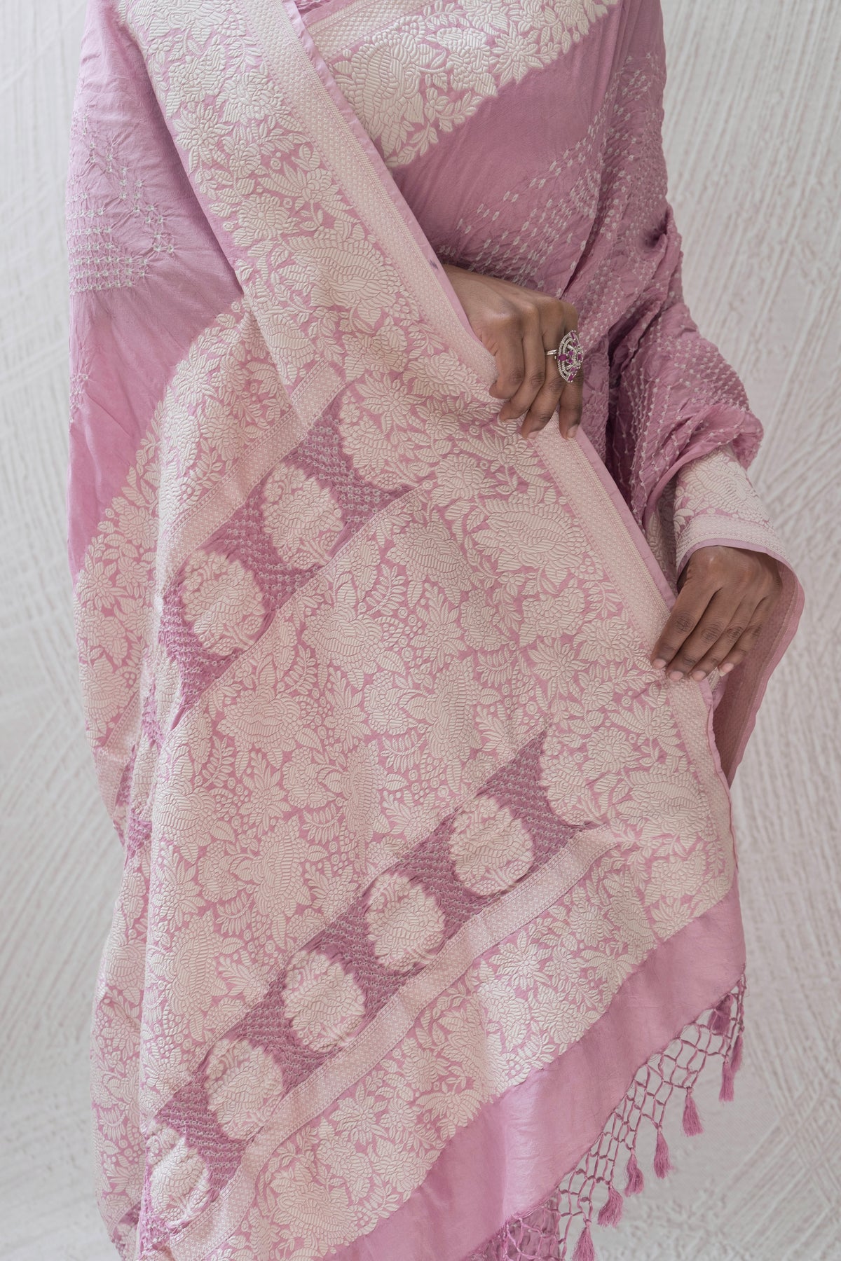 Katan Parsi Rai Dana Lilac Bandhej Saree