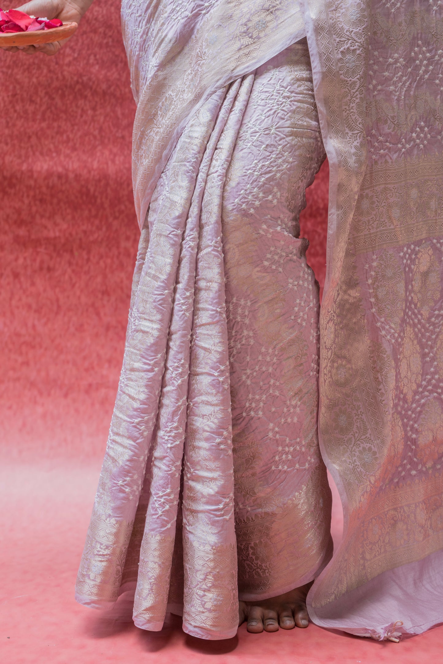 Chiniya Sona Rupa Kaeri Stripes Bandhej Pastel Lilac Saree