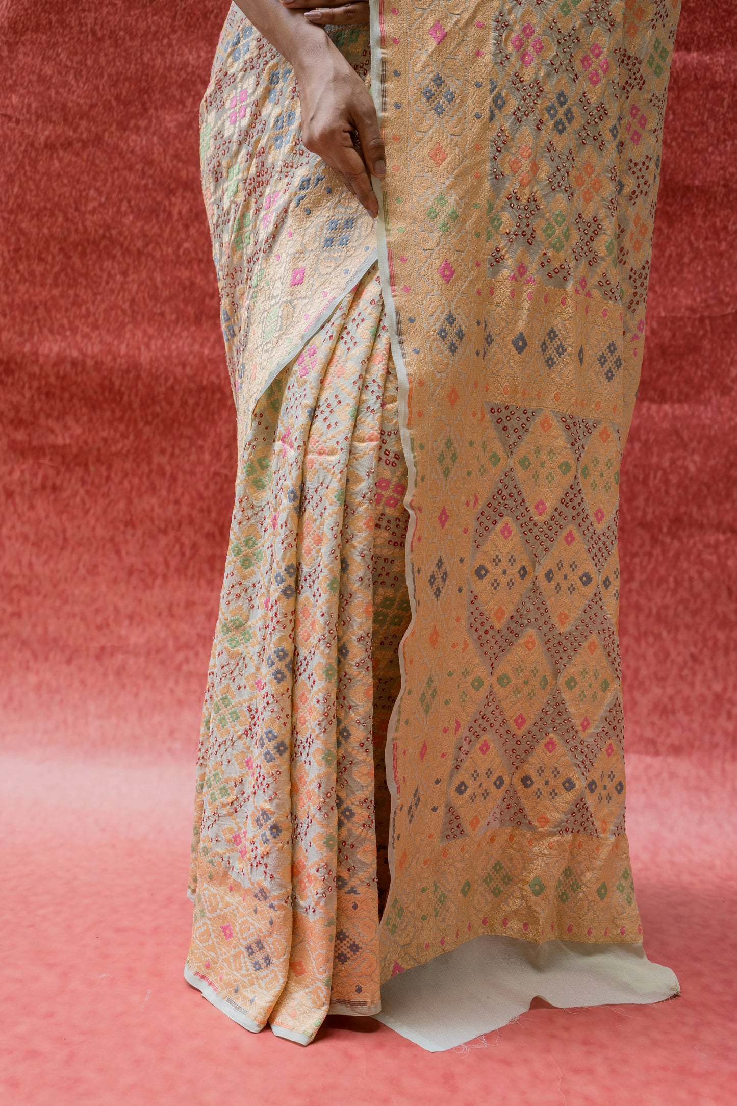 Georgette Patola Meenakari Light Green Bandhej Saree