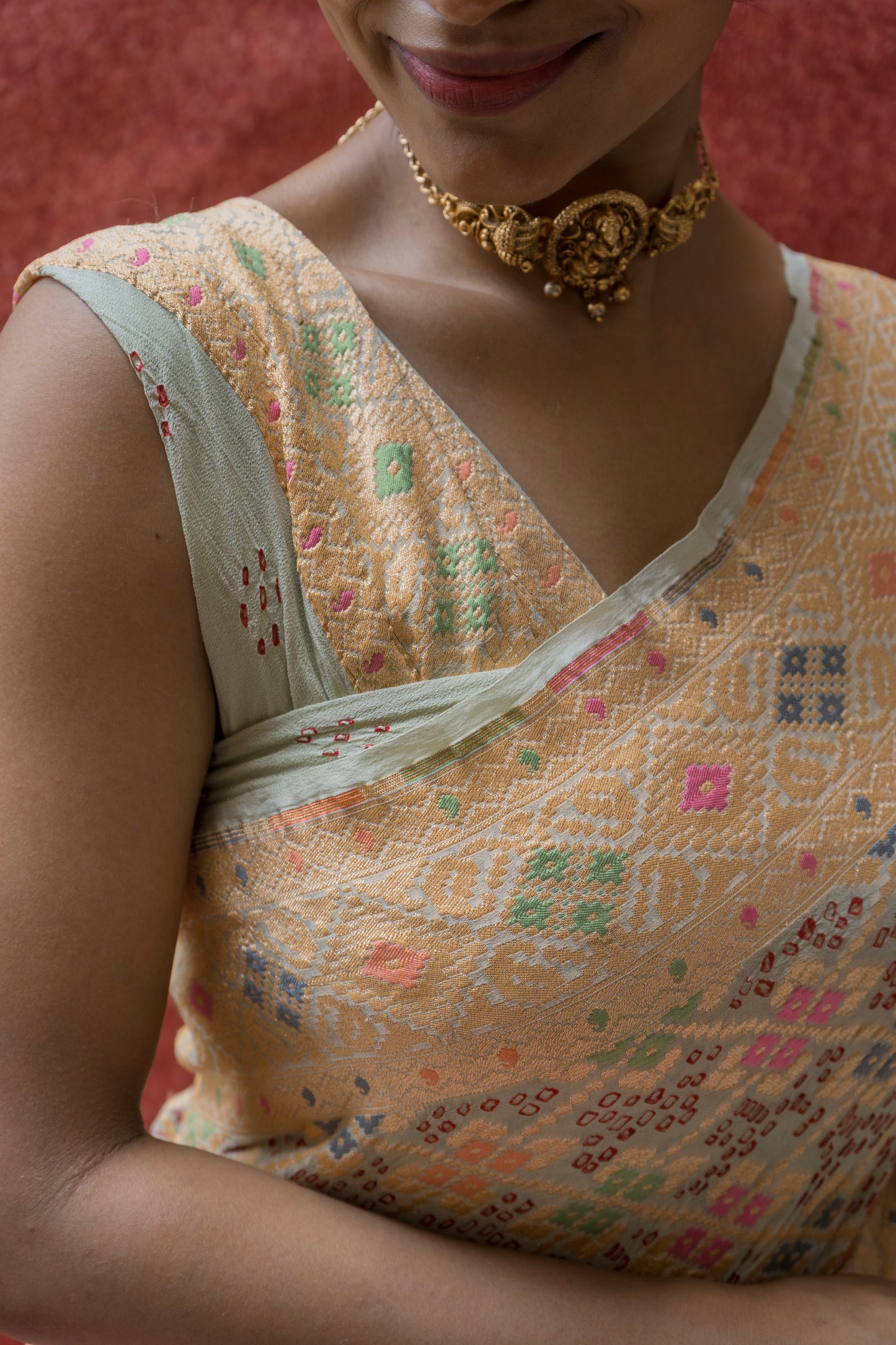 Georgette Patola Meenakari Light Green Bandhej Saree