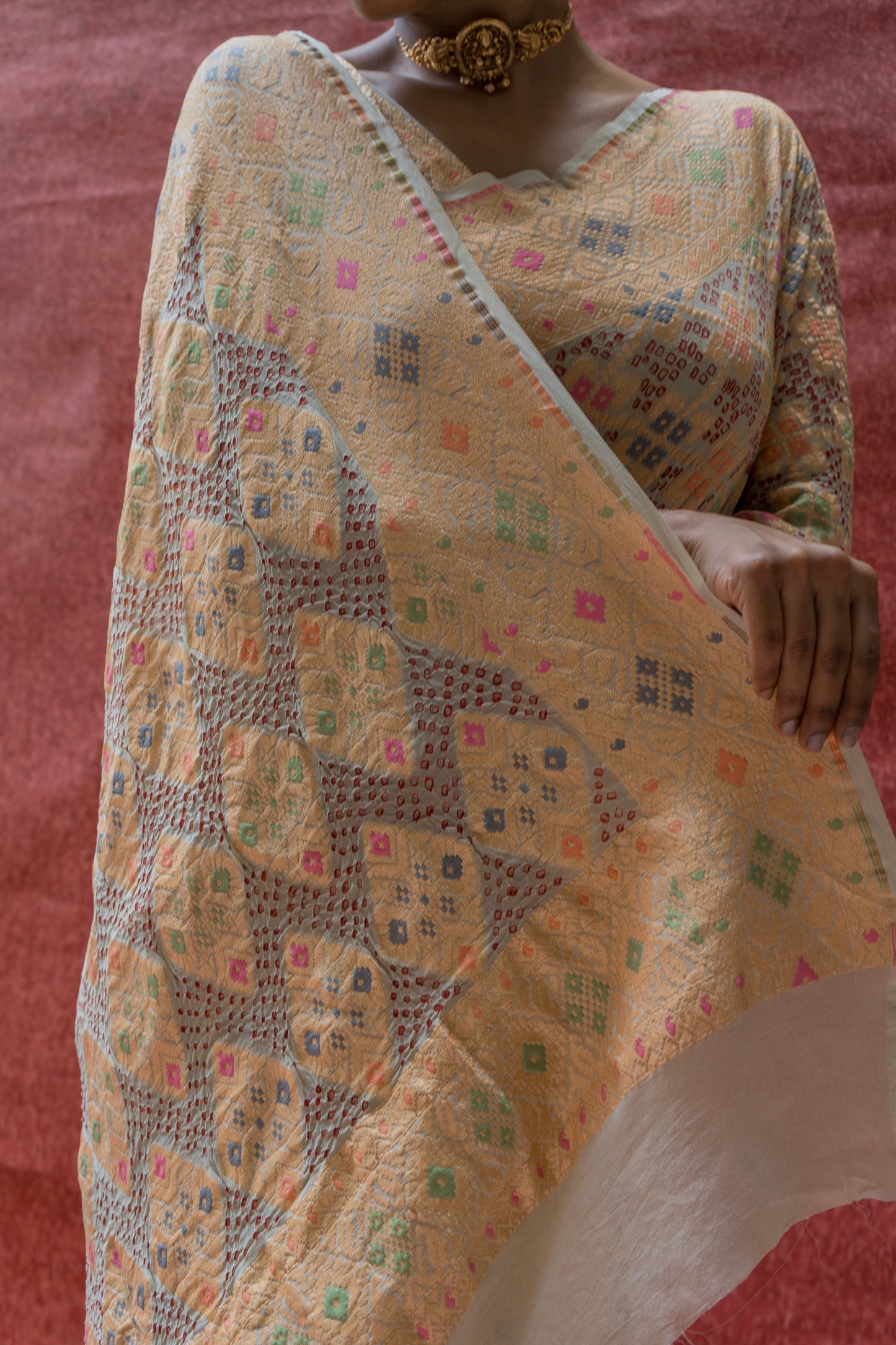 Georgette Patola Meenakari Light Green Bandhej Saree