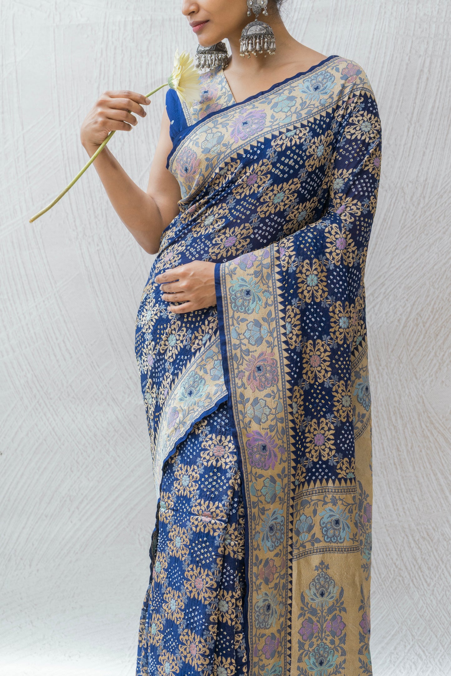 Georgette Tilfi Meenakari Royal Blue Bandhej Saree
