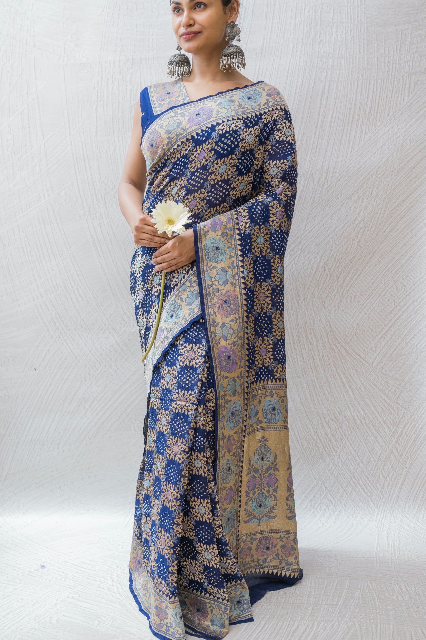 Georgette Tilfi Meenakari Royal Blue Bandhej Saree