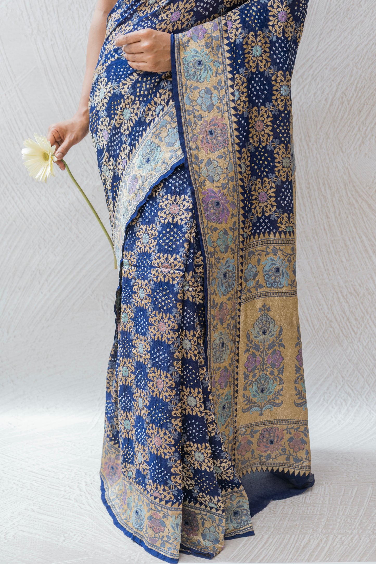 Georgette Tilfi Meenakari Royal Blue Bandhej Saree