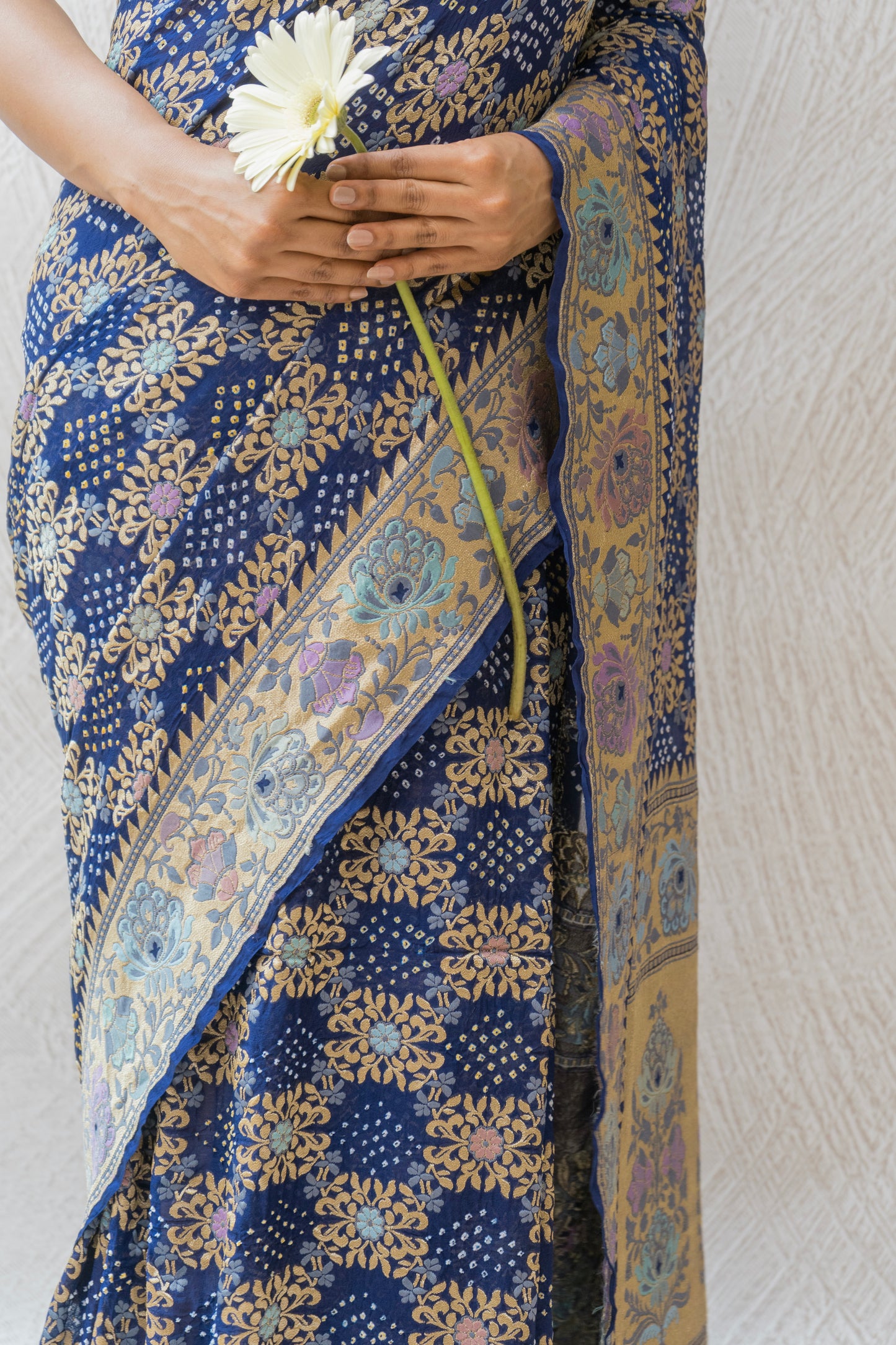 Georgette Tilfi Meenakari Royal Blue Bandhej Saree