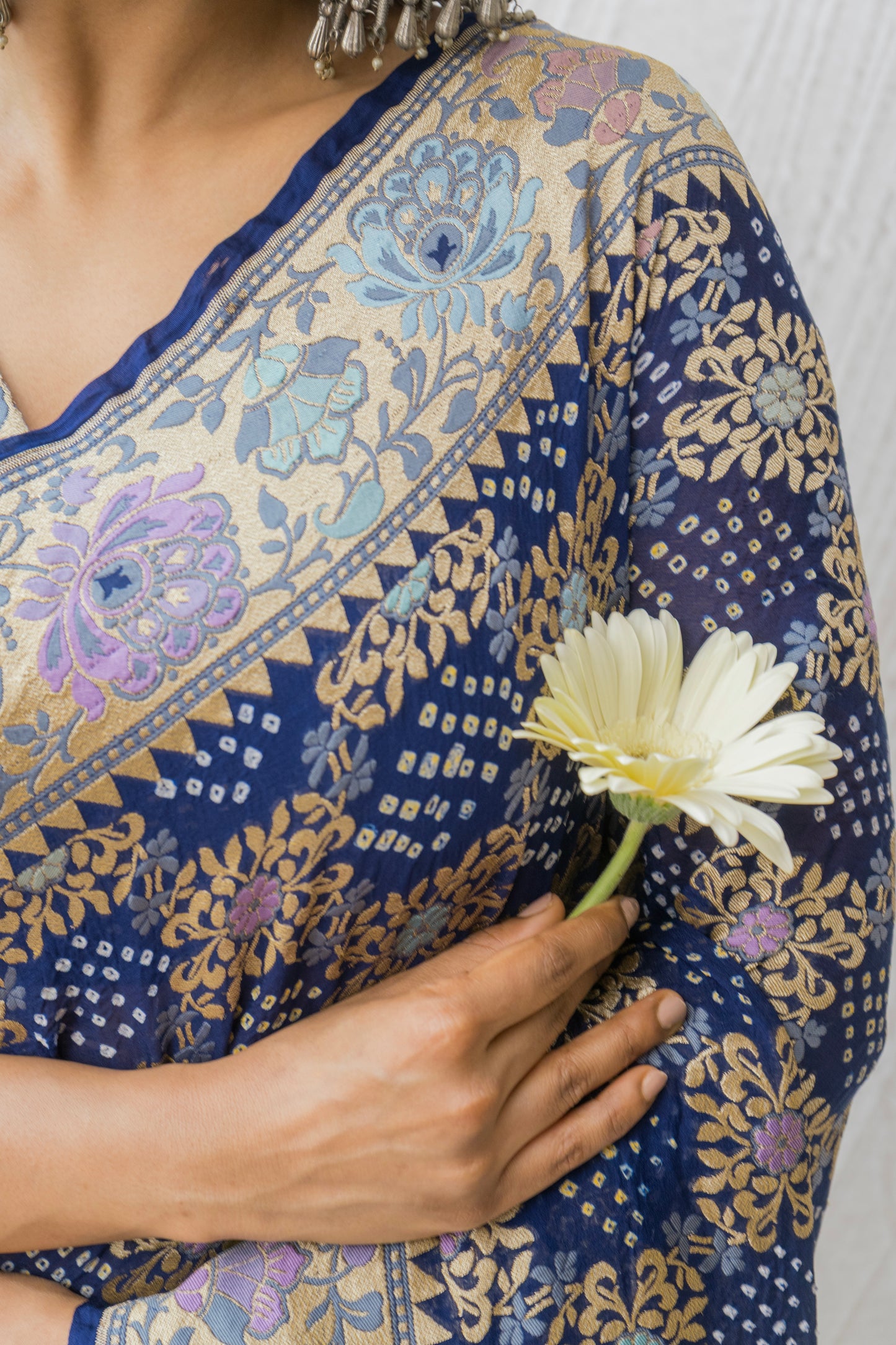 Georgette Tilfi Meenakari Royal Blue Bandhej Saree