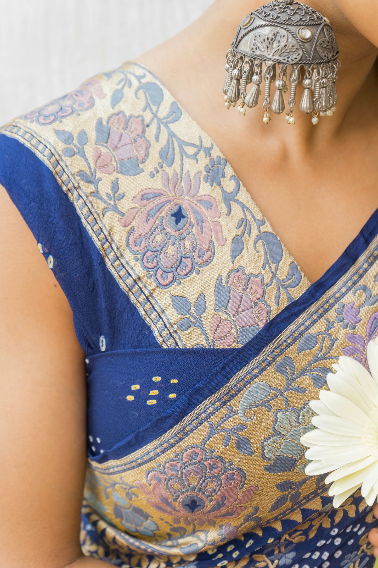Georgette Tilfi Meenakari Royal Blue Bandhej Saree