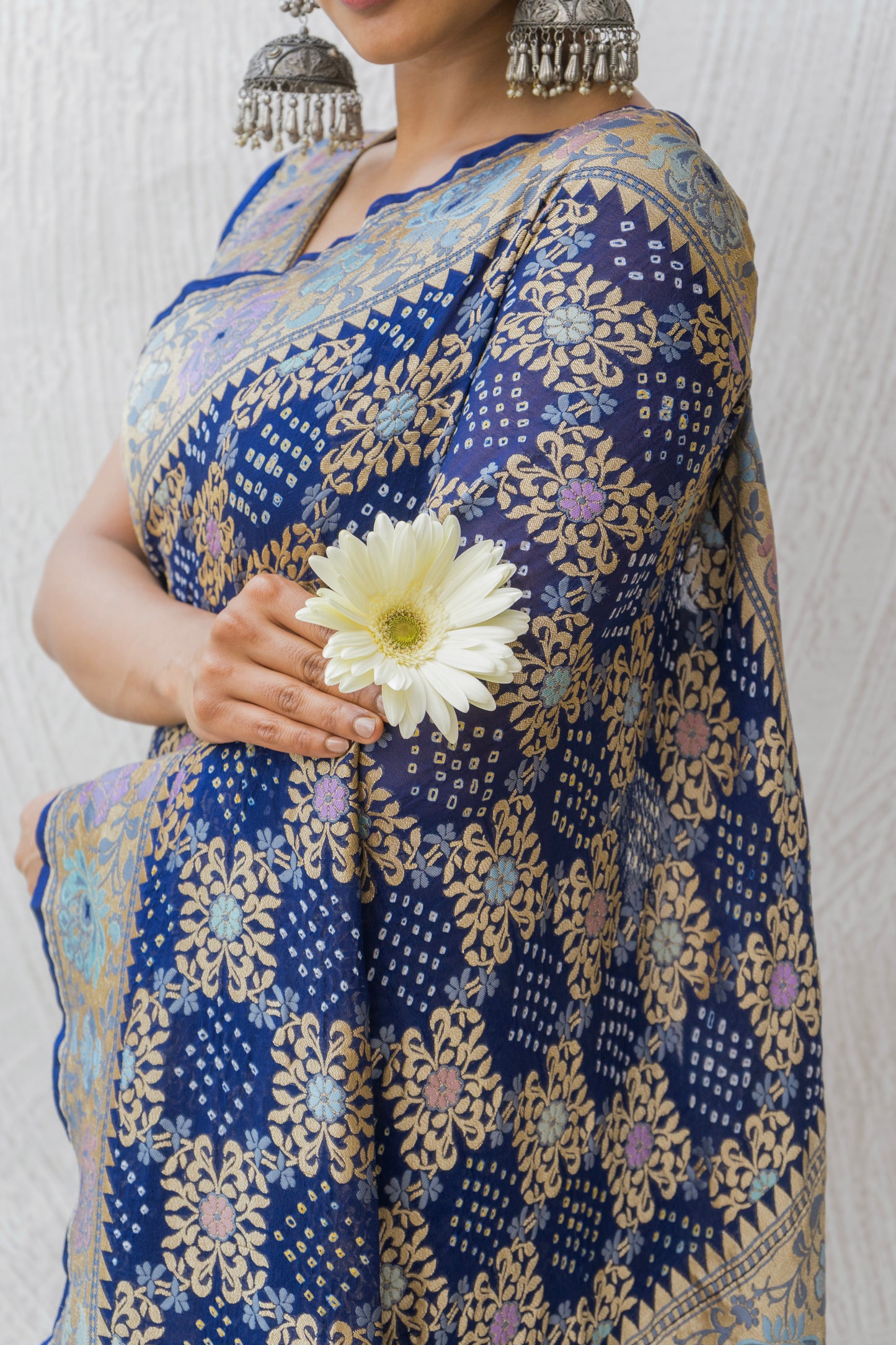 Georgette Tilfi Meenakari Royal Blue Bandhej Saree