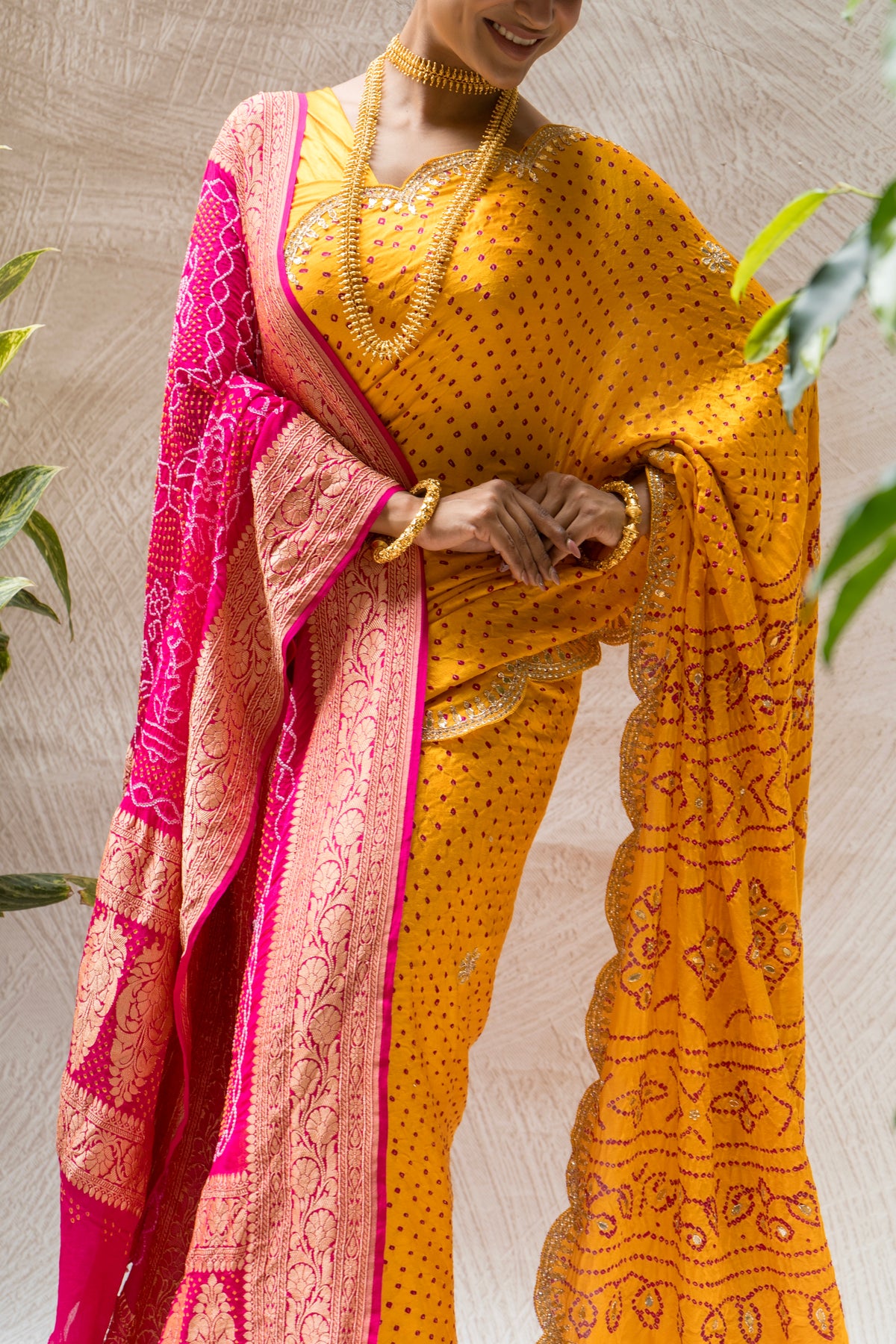 Neel Sunheri Gajji Bandhej Saree