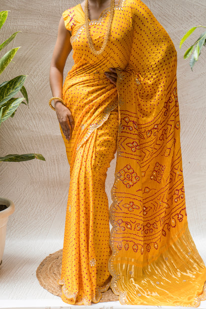 Neel Sunheri Gajji Bandhej Saree