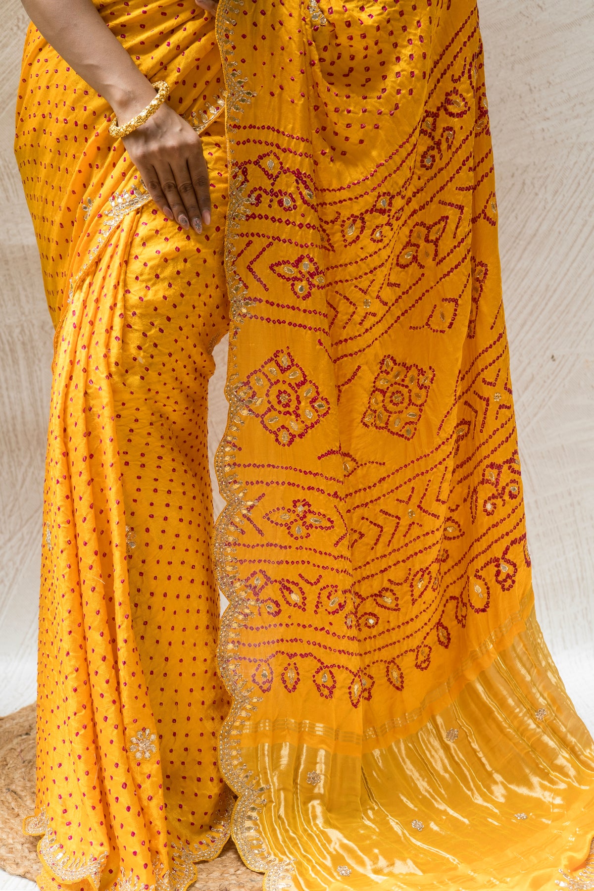 Neel Sunheri Gajji Bandhej Saree