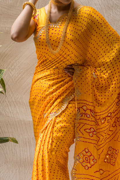 Neel Sunheri Gajji Bandhej Saree