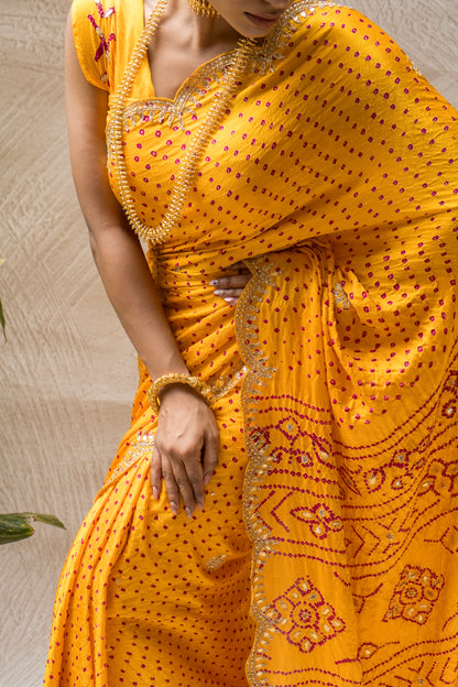 Neel Sunheri Gajji Bandhej Saree