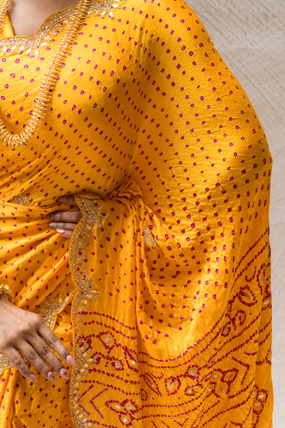 Neel Sunheri Gajji Bandhej Saree